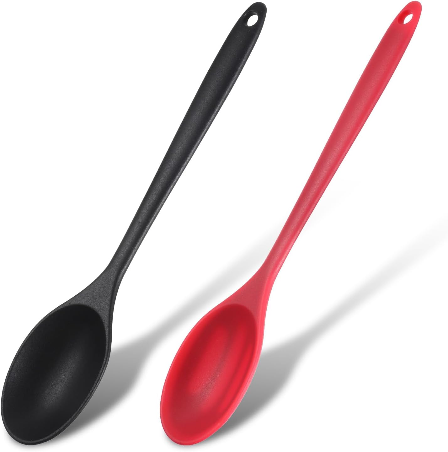 2 Pcs Mixing Spoons, Simple Stirring Spoon, Non-stick Silicone Mixing Spoons, Lightwe Long Silicone Spoon for Men Women Stirring Cooking Baking Serving, Black & Red