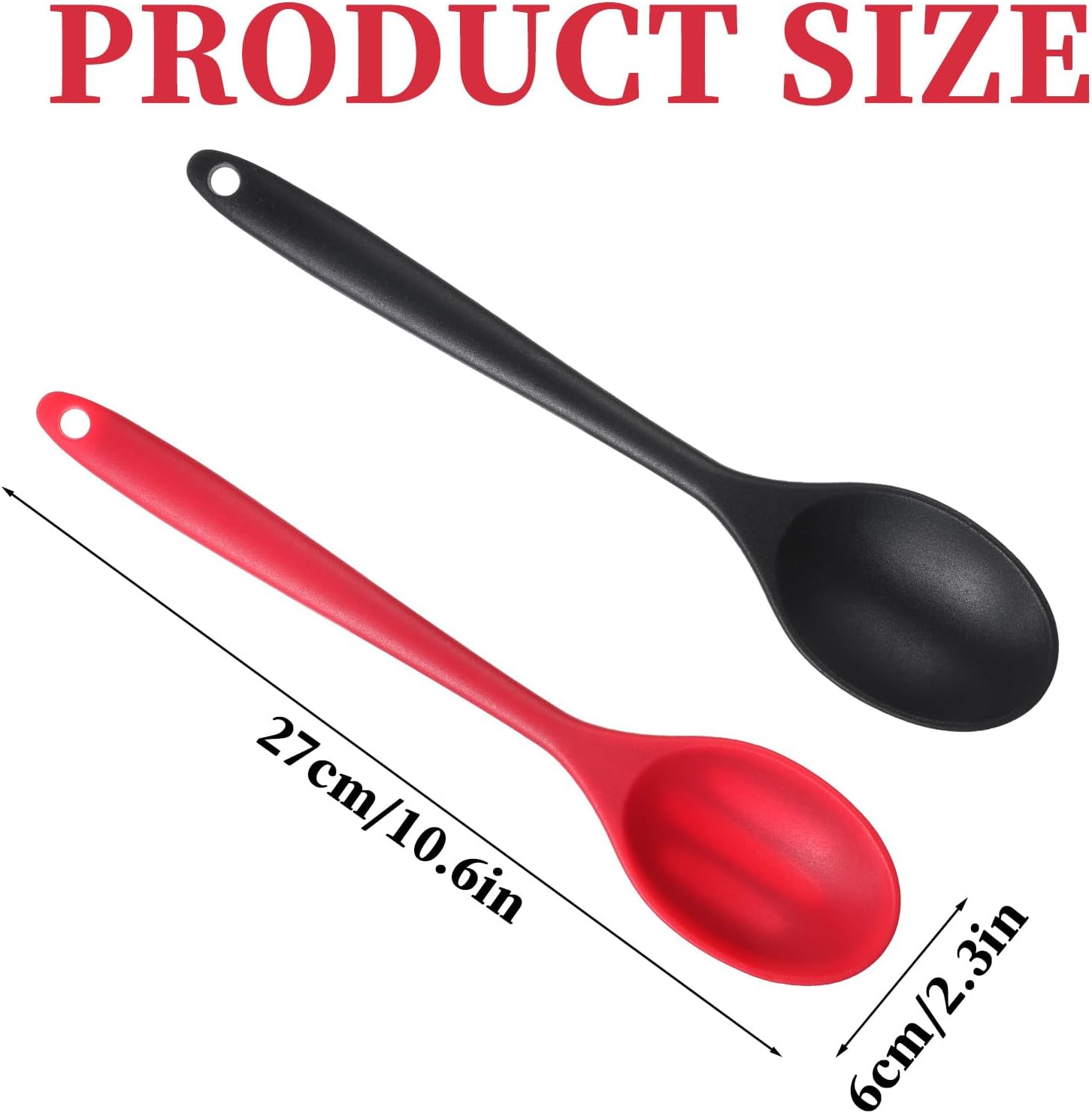 2 Pcs Mixing Spoons, Simple Stirring Spoon, Non-stick Silicone Mixing Spoons, Lightwe Long Silicone Spoon for Men Women Stirring Cooking Baking Serving, Black & Red - Image 2
