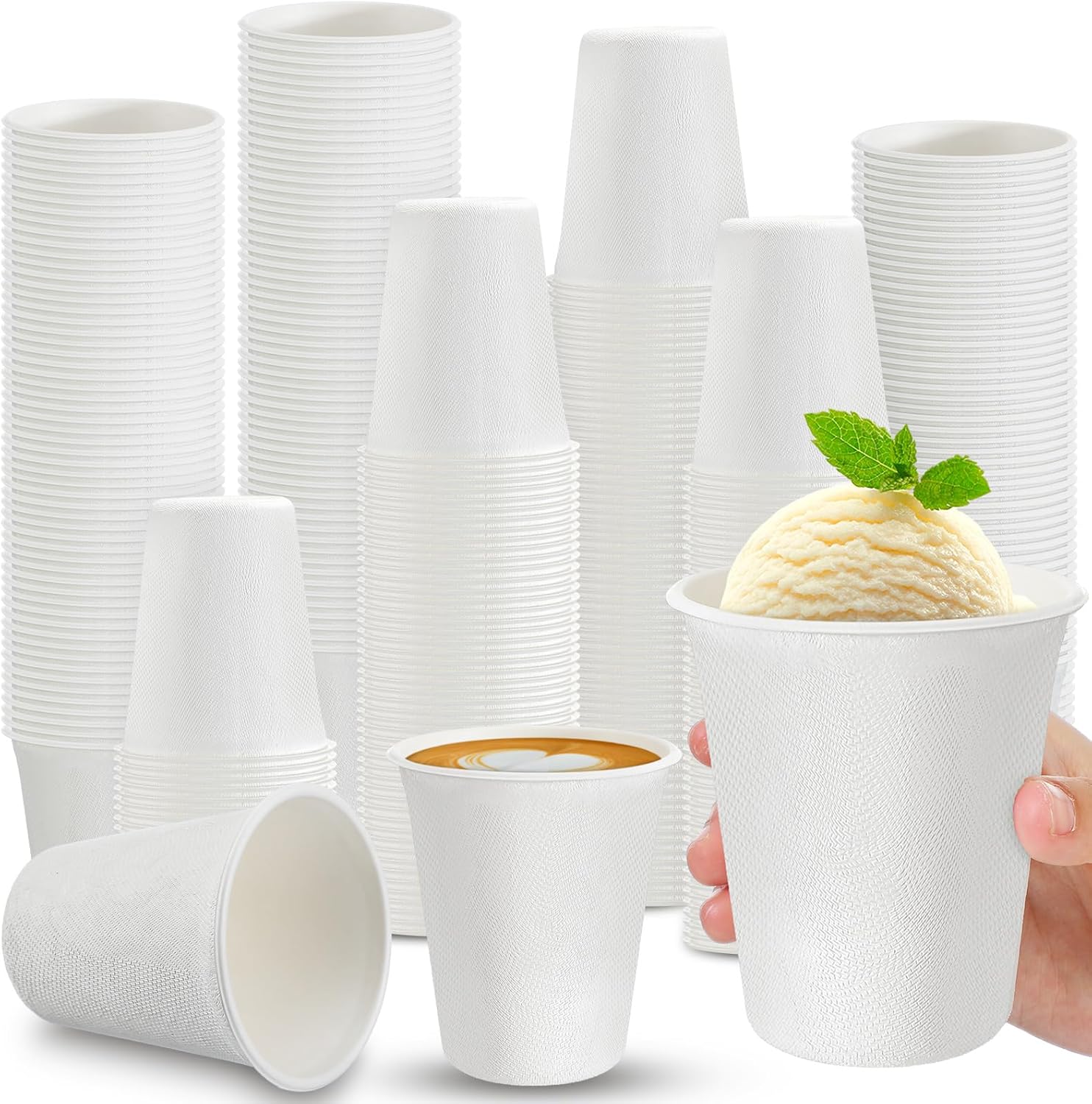 100 Pack 8 oz Compostable Paper Cups Bulk Bagasse and Bamboo Fibre Biodegrable Eco Friendly Disposable Drinking Coffee Cups for Hot or Cold Party Home Office Picnic Travel Events